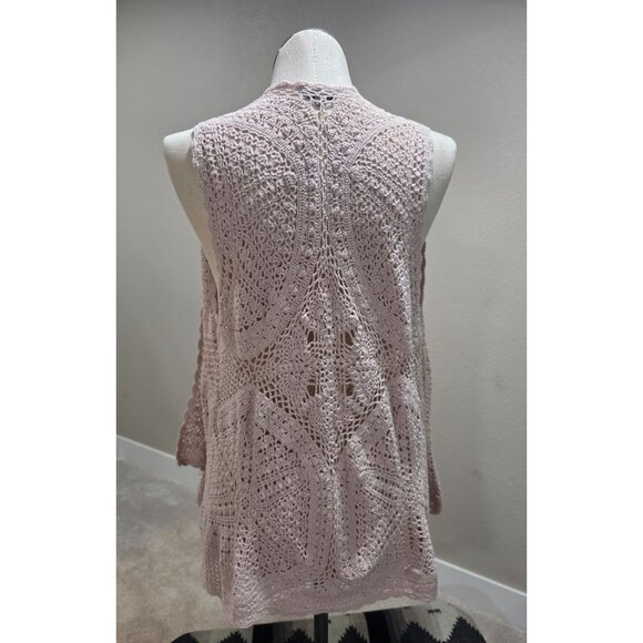 Handmade Crochet Open Front Vest By Joseph A In Pale Pink Silk Blend - Picture 3 of 4